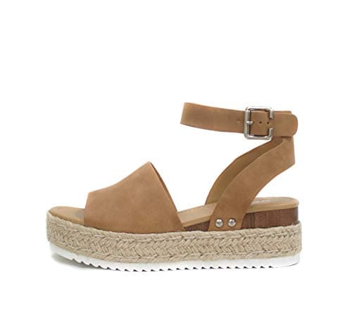 Soda Open Toe Buckle Ankle Strap Flatform Wedge Casual Espadrille Sandal