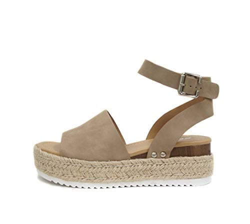 Soda Open Toe Buckle Ankle Strap Flatform Wedge Casual Espadrille Sandal