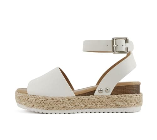 Womens Casual Espadrilles with Trim Flatform Studded Wedge