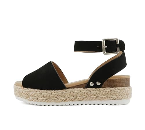Womens Casual Espadrilles with Trim Flatform Studded Wedge
