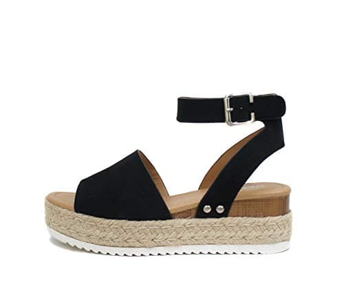 Soda Open Toe Buckle Ankle Strap Flatform Wedge Casual Espadrille Sandal