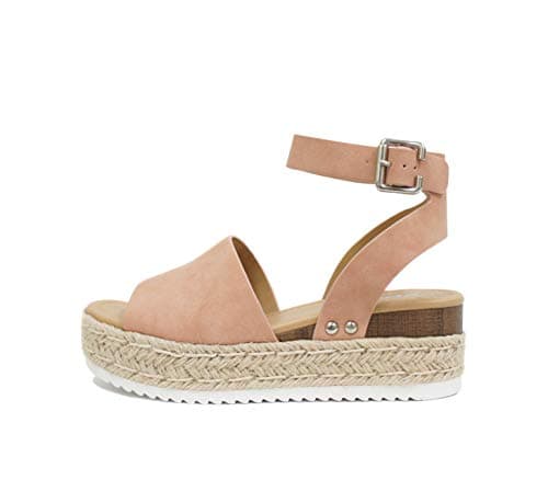 Soda Open Toe Buckle Ankle Strap Flatform Wedge Casual Espadrille Sandal