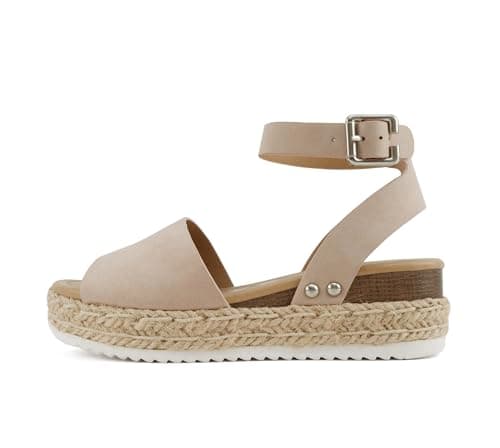 Womens Casual Espadrilles with Trim Flatform Studded Wedge