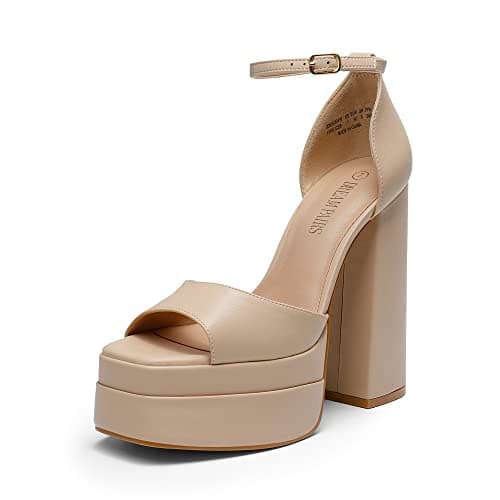 Dream Pairs Chunky Block Platform Heels for Women-Ankle Strap Open Square Toe Sandals