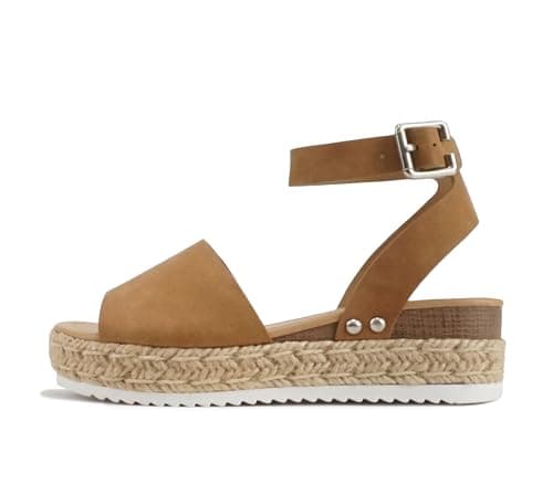 Womens Casual Espadrilles with Trim Flatform Studded Wedge