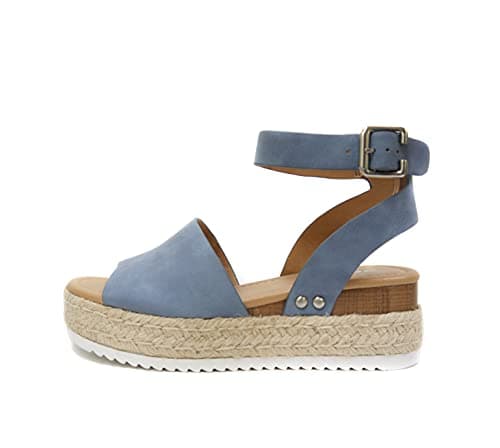 Soda Open Toe Buckle Ankle Strap Flatform Wedge Casual Espadrille Sandal
