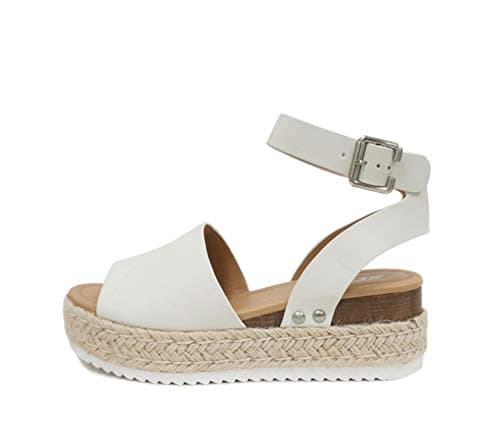 Soda Open Toe Buckle Ankle Strap Flatform Wedge Casual Espadrille Sandal
