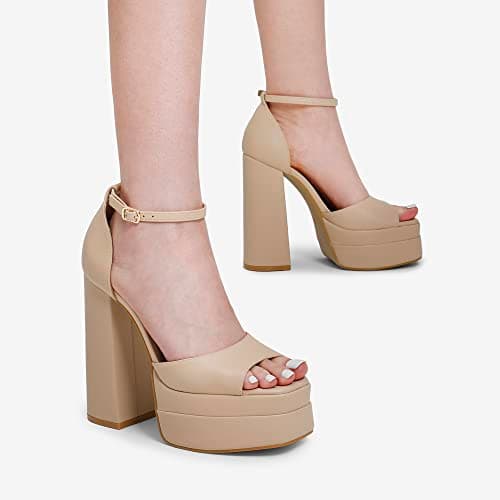 Dream Pairs Chunky Block Platform Heels for Women-Ankle Strap Open Square Toe Sandals