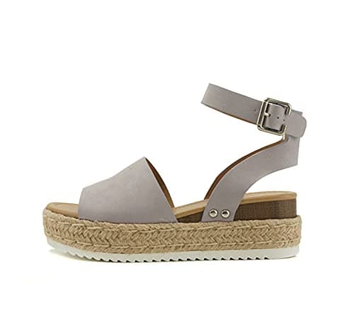 Soda Open Toe Buckle Ankle Strap Flatform Wedge Casual Espadrille Sandal