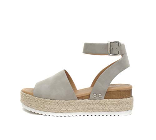 Soda Open Toe Buckle Ankle Strap Flatform Wedge Casual Espadrille Sandal