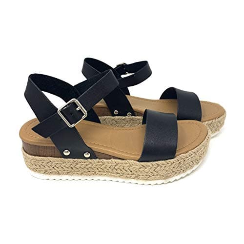 Womens Casual Espadrilles with Trim Flatform Studded Wedge