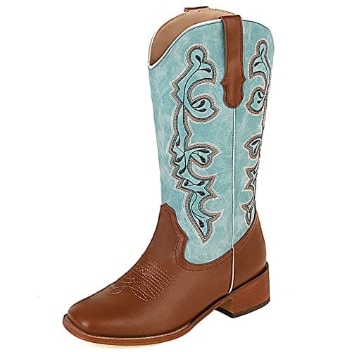 Mikarka Women's Embroidered Mid-Calf Cowboy Boots with Square Toe and Pull-Up Tabs