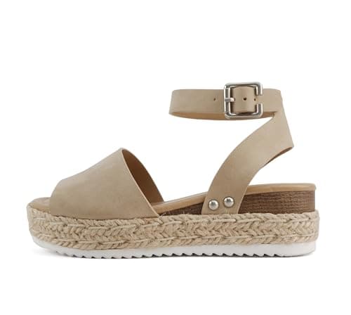 Womens Casual Espadrilles with Trim Flatform Studded Wedge