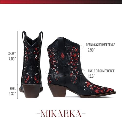 Sparkly Mid Calf Cowboy Boots for Women - Embroidered Western Booties for Weddings and Dances