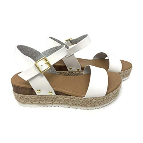 Womens Casual Espadrilles with Trim Flatform Studded Wedge