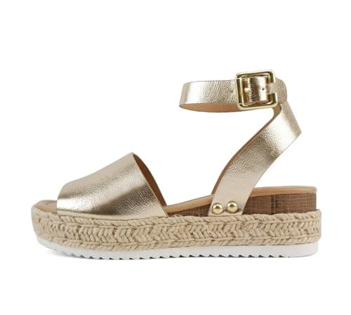 Womens Casual Espadrilles with Trim Flatform Studded Wedge