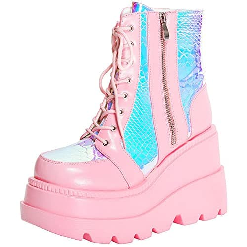 Refined and simplified title: Holographic Lace-Up Ankle Boots with Studded Buckle Detail for Women