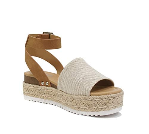 Soda Open Toe Buckle Ankle Strap Flatform Wedge Casual Espadrille Sandal
