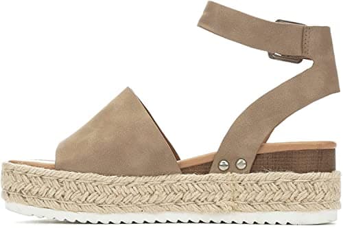 Womens Casual Espadrilles with Trim Flatform Studded Wedge