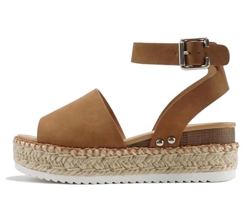 Soda Open Toe Buckle Ankle Strap Flatform Wedge Casual Espadrille Sandal