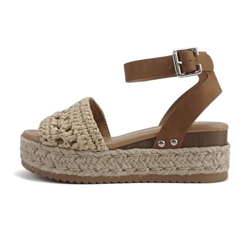 Soda Open Toe Buckle Ankle Strap Flatform Wedge Casual Espadrille Sandal