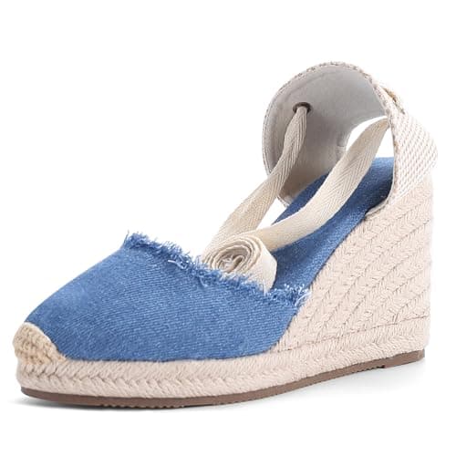 U-lite Womens Espadrille Wedge Sandals Ankle Strap Slingback