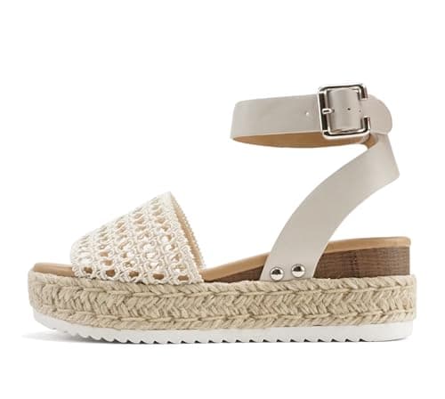 Soda Open Toe Buckle Ankle Strap Flatform Wedge Casual Espadrille Sandal