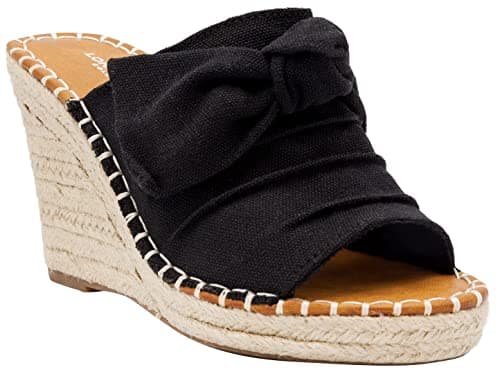 Womens LONDON FOG Heidi Espadrille Wedge Sandals with Bow Detail