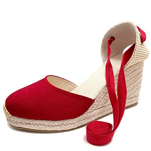 U-lite Womens Espadrille Wedge Sandals Ankle Strap Slingback