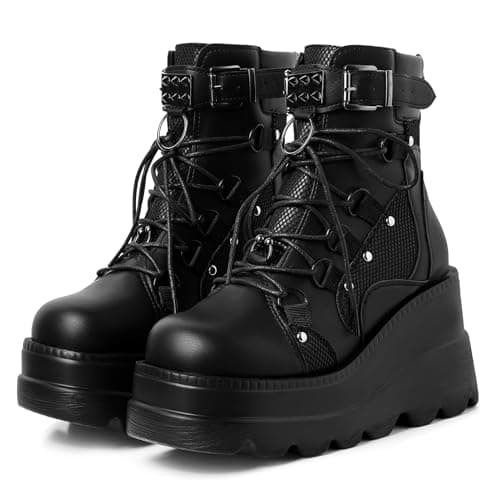Refined and simplified title: Holographic Lace-Up Ankle Boots with Studded Buckle Detail for Women