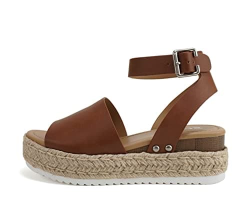 Soda Open Toe Buckle Ankle Strap Flatform Wedge Casual Espadrille Sandal