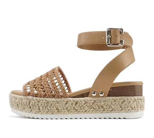Soda Open Toe Buckle Ankle Strap Flatform Wedge Casual Espadrille Sandal