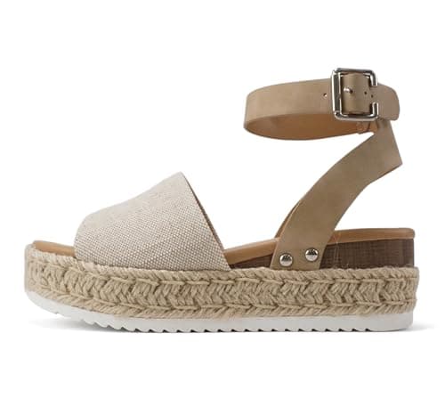 Soda Open Toe Buckle Ankle Strap Flatform Wedge Casual Espadrille Sandal