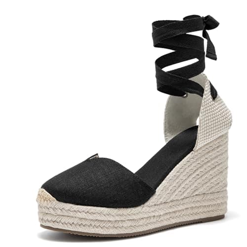 U-lite Womens Espadrille Wedge Sandals Ankle Strap Slingback