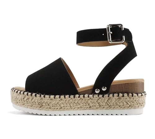 Soda Open Toe Buckle Ankle Strap Flatform Wedge Casual Espadrille Sandal