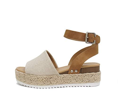 Soda Open Toe Buckle Ankle Strap Flatform Wedge Casual Espadrille Sandal