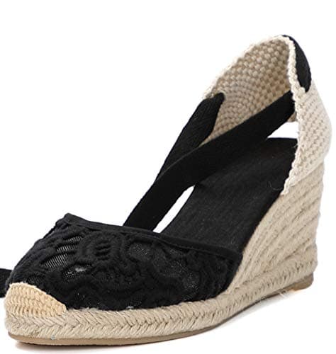 U-lite Womens Espadrille Wedge Sandals Ankle Strap Slingback