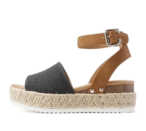 Soda Open Toe Buckle Ankle Strap Flatform Wedge Casual Espadrille Sandal