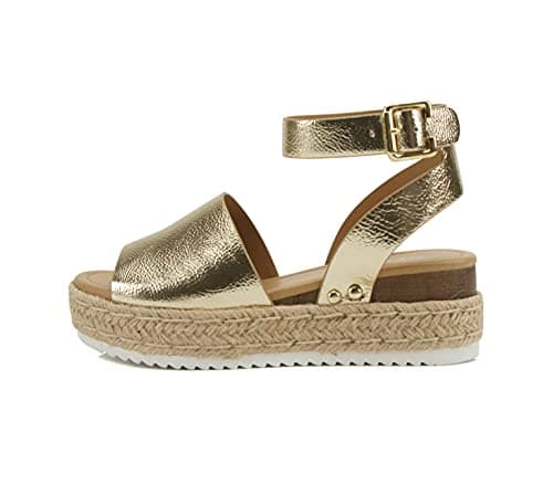 Soda Open Toe Buckle Ankle Strap Flatform Wedge Casual Espadrille Sandal