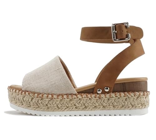Soda Open Toe Buckle Ankle Strap Flatform Wedge Casual Espadrille Sandal