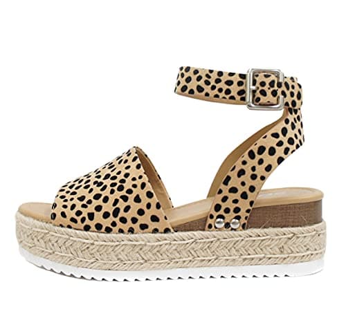 Soda Open Toe Buckle Ankle Strap Flatform Wedge Casual Espadrille Sandal
