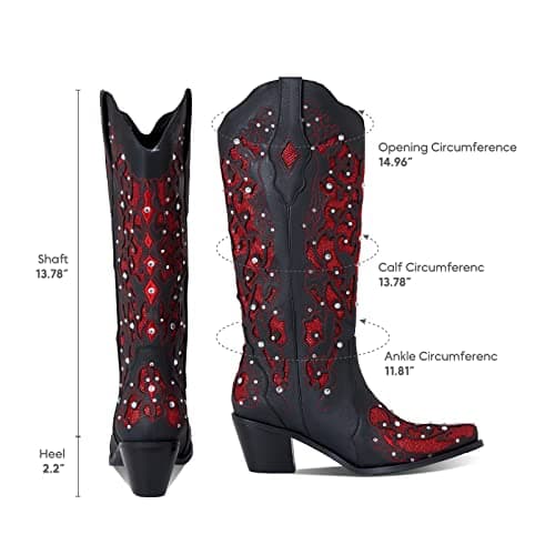 Glitter Cowboy Boots for Women Mid-Heeled Cowgirl Boots