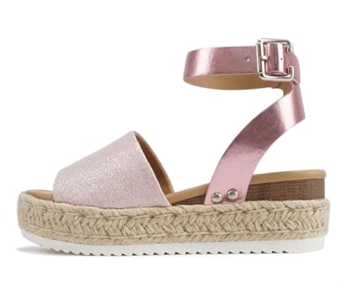 Soda Open Toe Buckle Ankle Strap Flatform Wedge Casual Espadrille Sandal