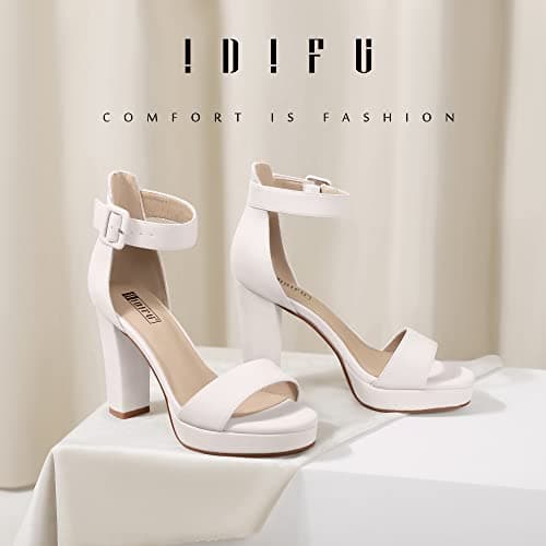 IDIFU Women's Sabrina Platform Heeled Sandals Wedding Party Ankle Strap Shoes