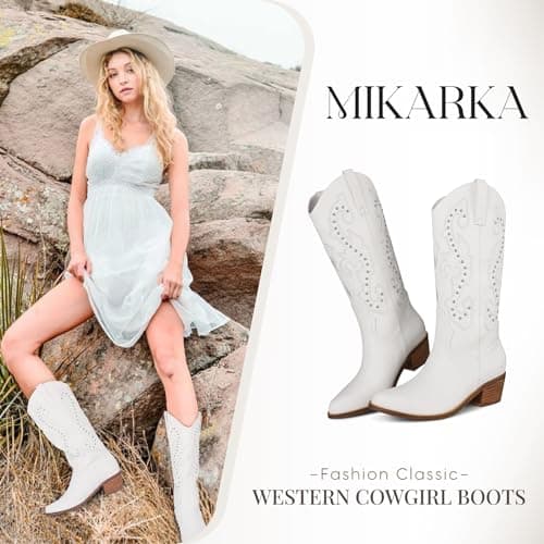 Women's Western Cowgirl Boots: Embroidered Pointy Toe Chunky Heel Knee-High Boots