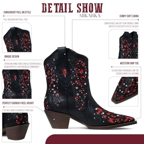 Sparkly Mid Calf Cowboy Boots for Women - Embroidered Western Booties for Weddings and Dances