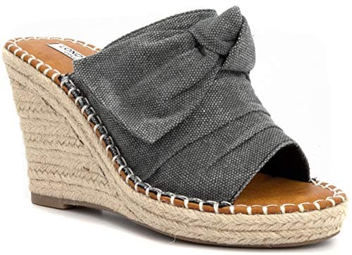 Womens LONDON FOG Heidi Espadrille Wedge Sandals with Bow Detail