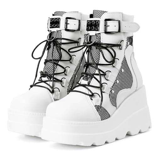 Refined and simplified title: Holographic Lace-Up Ankle Boots with Studded Buckle Detail for Women