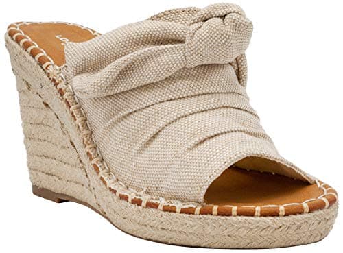 Womens LONDON FOG Heidi Espadrille Wedge Sandals with Bow Detail