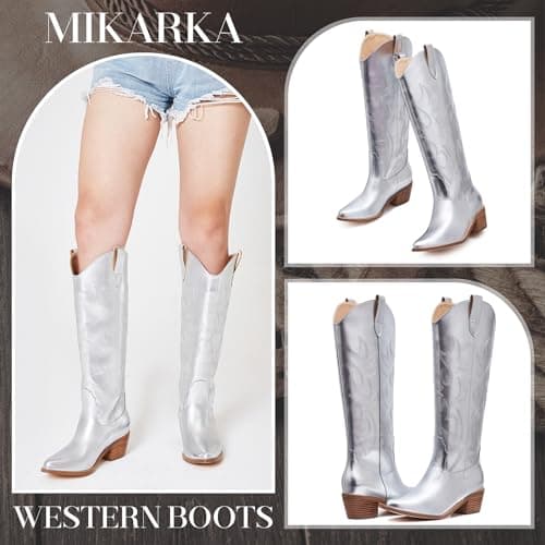 Western Cowgirl Boots for Women - Ladies Knee-High Country Boots with Side Zipper and Classic Embroidery